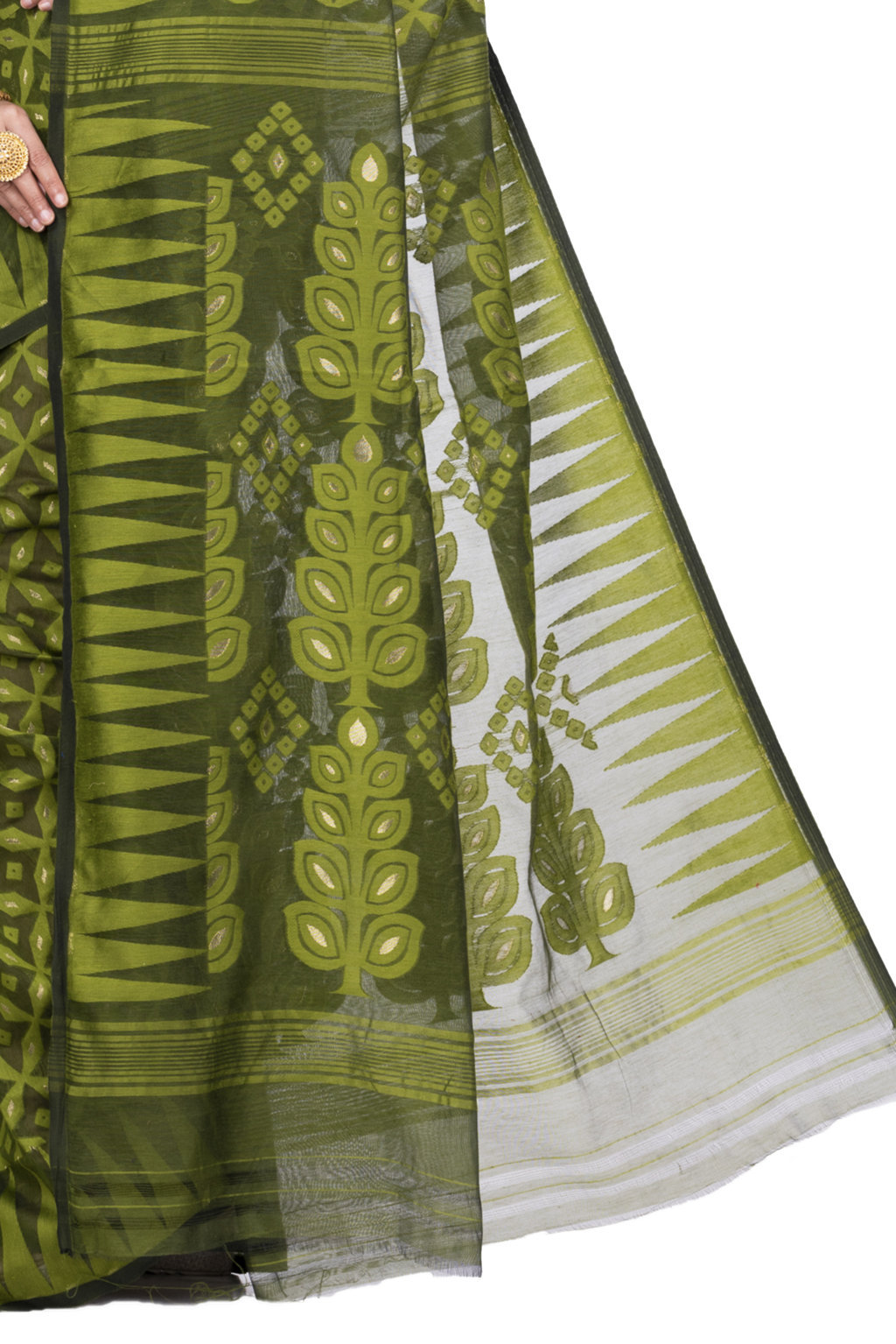Green Pure Cotton Minakari_Jmdni Jamdani Saree (698)